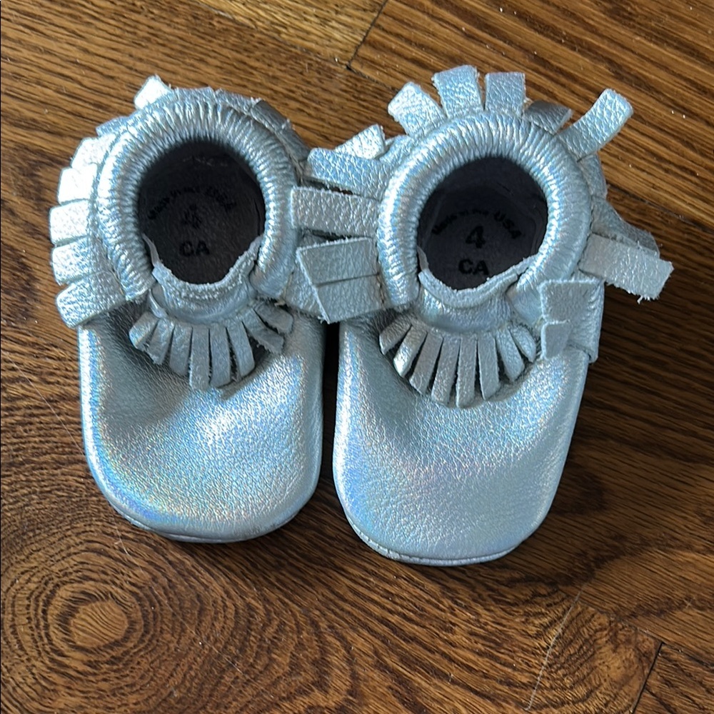 Freshly Picked Silver Moccasins with Fringe Detail